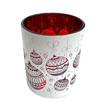 Свещник коледен стъклена чашка - малка, бяла