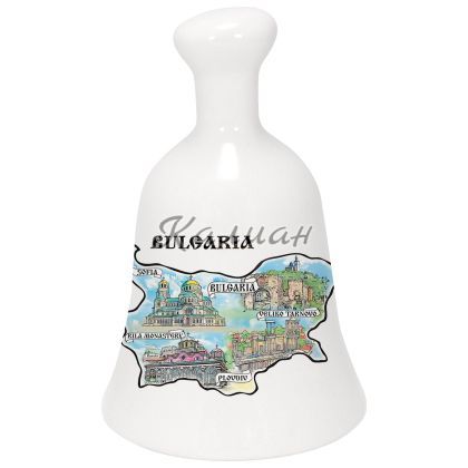 Сувенирна керамична камбанка  с карта България вътрешен и морски колаж-север, юг