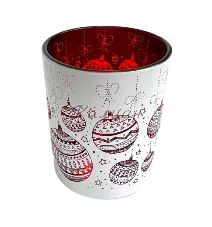 Свещник коледен стъклена чашка - малка, бяла