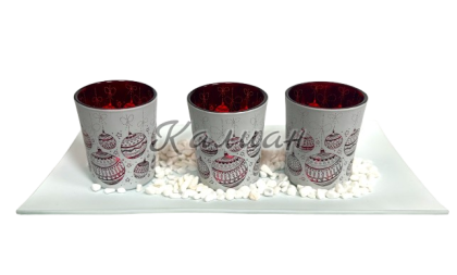 Set of 4 Glass Candle Holders with Tray - white