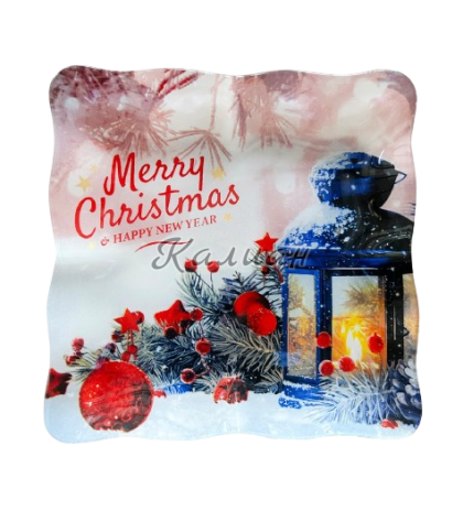 Christmas glass square platter with lantern