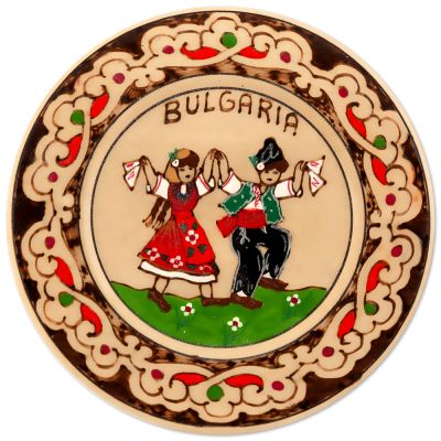 Дървена чиния с битова пирография - 18 см