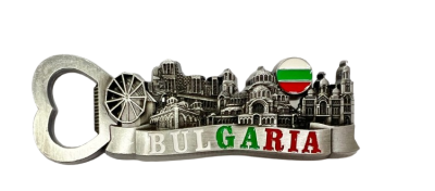 Magnet metal bottle opener with views of Bulgaria