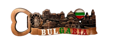 Magnet metal bottle opener with views of Bulgaria