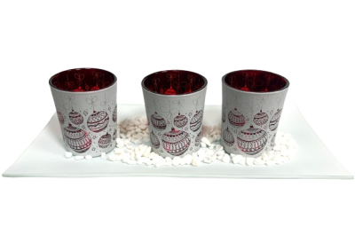 Set of 4 Glass Candle Holders with Tray - white
