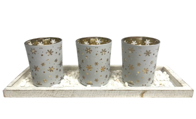 Set of 4 Glass Candle Holders with Tray 